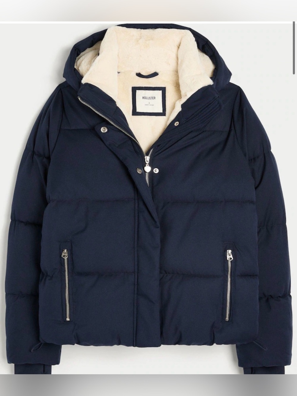 Hollister Women's Faux Fur-lined All-weather Puffer Jacket Navy Small Warmest